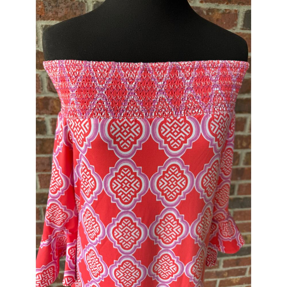 NWT Cabana Life Coral Geo Off The Shoulder Dress - Cover Up Beach UPF 50+ - S - Picture 4 of 11